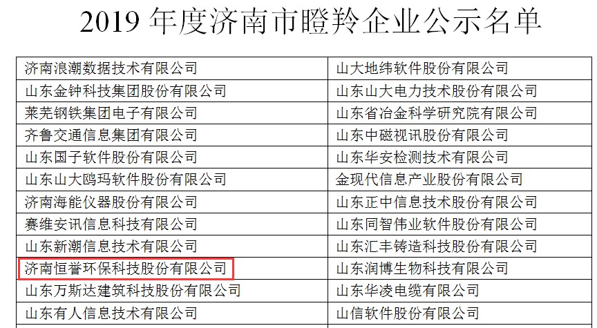 喜報丨恒譽(yù)環(huán)保榮獲“瞪羚企業(yè)”稱號